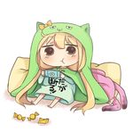  animal_costume blonde_hair brown_eyes chibi clothes_writing cosplay daga_kotowaru doma_umaru doma_umaru_(cosplay) futaba_anzu hamster_costume handheld_game_console himouto!_umaru-chan hood idolmaster idolmaster_cinderella_girls komaru komaru_(cosplay) long_hair parody pina_korata playstation_portable solo twintails usameruti 