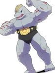  anthro belt biceps big_muscles bulge clothing humanoid machoke male mammal muscular muscular_male nintendo open_mouth pecs pok&eacute;mon simple_background solo speedo swimsuit teeth toes tongue underwear video_games 白申_(artist) 