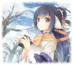  animal_ears black_hair forest kuon_(utawareru_mono) long_hair looking_at_viewer nature smile snow solo traditional_clothes tree utawareru_mono utawareru_mono:_itsuwari_no_kamen yellow_eyes yonema 