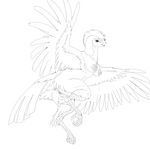  anthro anus avian breasts digitigrade eyelashes feathers female looking_at_viewer monochrome nude open_mouth pussy pussy_juice ruspoli&#039;s_turaco scales shebeast simple_background smile solo white_background wings 
