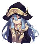  blue_eyes blue_hair blush duel_monster gishki_ariel hat highres long_hair looking_at_viewer normaland solo witch_hat yuu-gi-ou 
