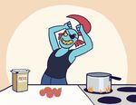  animated cooking fire fish food fruit hair humanoid low_res marine pasta plant red_hair solo spaghetti tomato undertale undertale_(series) undyne unknown_artist 