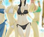  4girls arm_on_shoulder beach bikini black_bikini black_hair blue_bikini blue_hair breasts cleavage food front-tie_bikini front-tie_top gradient gradient_background green_bikini hand_on_hip head_out_of_frame ice_cream ice_cream_cone jewelry_bonney large_breasts licking long_hair multiple_girls nami_(one_piece) nanigashi_(xla009) navel nefertari_vivi nico_robin one_piece open_mouth orange_hair parted_lips pink_hair sarong short_hair side-tie_bikini side-tie_skirt sideboob swimsuit tattoo thigh_gap trafalgar_law white_bikini 