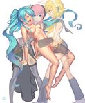  aqua_hair barefoot belt blonde_hair blush breasts closed_eyes detached_sleeves drooling futa_with_female futanari hair_ornament hair_ribbon hairclip hatsune_miku highres holding_hands kagamine_rin long_hair medium_breasts megurine_luka midriff moaning multiple_girls nail_polish nipples nude ohayou_girls open_mouth penis perky_breasts pink_hair pussy pussy_juice ribbon saliva see-through sex short_hair shorts simple_background smile tears thighhighs toenail_polish transparent twintails vaginal very_long_hair vocaloid white_background 
