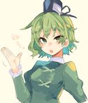  green_eyes green_hair hat open_mouth short_hair soga_no_tojiko solo sweatdrop tate_eboshi tori_(10ri) touhou white_background 