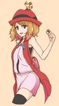  bad_id bad_pixiv_id blonde_hair fennekin gen_6_pokemon hat highres na_(kumanaoki) pokemon pokemon_(anime) pokemon_(creature) serena_(pokemon) sleeveless_duster smile 