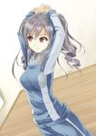  drill_hair idolmaster idolmaster_cinderella_girls jacket kanzaki_ranko long_hair minasato_hibiki outstretched_arms red_eyes silver_hair solo track_jacket track_suit twin_drills twintails 