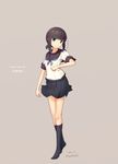  2016 black_hair character_name dated fubuki_(kantai_collection) green_eyes highres kantai_collection low_ponytail nakaaki_masashi ponytail remodel_(kantai_collection) school_uniform serafuku short_hair short_ponytail solo twitter_username 