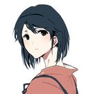  alternate_hair_length alternate_hairstyle asakawa_(outeq) bad_anatomy blush commentary expressionless face floral_print houshou_(kantai_collection) japanese_clothes kantai_collection looking_at_viewer short_hair simple_background solo tasuki upper_body white_background 