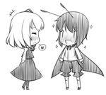  antennae blush cape closed_eyes dress greyscale hair_ribbon heart looking_at_another lowres monochrome multiple_girls nakamura_kusata open_mouth ribbon rumia short_hair sparkle spoken_heart touhou wriggle_nightbug yuri 