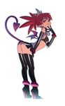  anklet ass bat_wings belt bent_over bikini_top black_gloves black_legwear boots choker demon_girl demon_tail disgaea earrings elbow_gloves etna flat_chest full_body gloves high_heel_boots high_heels highres jewelry legs light_smile long_hair makai_senki_disgaea makai_senki_disgaea_2 mini_wings miniskirt panties pantyshot pantyshot_(standing) pointy_ears presenting red_eyes red_hair revision side_slit skirt skull_earrings slit_pupils solo standing studded_bracelet tail thigh_boots thighhighs twintails typo_(requiemdusk) underwear white_background wings 