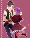  1girl bara_no_maria black_hair couple dancing heart hetero korona_(bara_no_maria) lenny_(bara_no_maria) necktie pantyhose purple_hair shika_(hachilemon) 