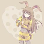  animal_ears armor brown brown_eyes brown_hair bunny_ears camera covered_navel cowboy_shot cropped_jacket heart iesupa long_hair rwby shorts shoulder_armor smile solo velvet_scarlatina 