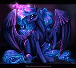  2015 animated black_background blue_eyes blue_feathers blue_fur blue_hair equine equum_amici feathered_wings feathers female feral friendship_is_magic fur hair horn lanteria looking_at_viewer magic mammal my_little_pony princess_luna_(mlp) simple_background solo winged_unicorn wings 