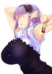  ;o arm_behind_head armpits arms_up bad_id bad_twitter_id bangs bare_arms black_flower black_rose blue_eyes blunt_bangs breasts buttons candy colored_eyelashes dagashi_kashi flower food frilled_shirt frills from_side hair_flower hair_ornament hairband hand_in_hair holding huge_breasts nail_polish nuezou one_eye_closed purple_hair red_nails rose shidare_hotaru shirt short_hair simple_background sleeveless sleeveless_shirt solo upper_body white_background wing_collar 