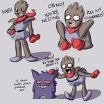  ambiguous_gender cape clothing crossover eevee eyes_closed gengar hitmonchan male nintendo papyrus_(undertale) pok&eacute;mon sans_(undertale) text undertale video_games 