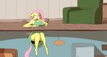  2016 anthro anthrofied armchair chair clothing dress equine female floor fluttershy_(mlp) friendship_is_magic mammal my_little_pony pegasus solo surprise swomswom wings 