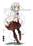 alternate_costume black_legwear blush boots color_guide contemporary cross-laced_footwear eyeball fishnets floral_print full_body green_eyes green_hair heart heart_of_string komeiji_koishi lace-up_boots long_sleeves looking_at_viewer no_hat no_headwear poncho short_hair simple_background skirt smile solo string third_eye touhou toutenkou twitter_username white_background 
