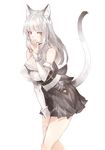  animal_ears breasts cat_ears cat_tail cleavage covered_nipples detached_sleeves highres large_breasts long_hair looking_at_viewer original red_eyes ricci simple_background solo tail white_background white_hair 