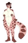  big_breasts blue_eyes breasts brown_hair feline female fur hair leopard looking_at_viewer mammal nude pink_fur pussy simple_background snow_leopard spots white_background wide_hips 