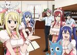  4girls bad_id bad_pixiv_id black_hair blonde_hair blue_eyes blue_hair bluesnowcat breasts brown_eyes charle_(fairy_tail) cleavage closed_eyes erza_scarlet fairy_tail gray_fullbuster hair_ornament happy_(fairy_tail) indoors juvia_lockser large_breasts long_hair looking_at_viewer lucy_heartfilia maid maid_headdress multiple_boys multiple_girls natsu_dragneel open_mouth pink_hair ponytail red_hair smile spiked_hair twintails wendy_marvell wings 