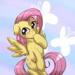  2016 behind-space blush cute equine female feral fluttershy_(mlp) friendship_is_magic mammal my_little_pony pegasus smile solo wings 