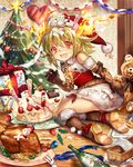  blush cake christmas_tree eikou_no_guardian_battle food gloves heart highres looking_at_viewer looking_back madogawa short_hair solo stuffed_animal stuffed_toy teddy_bear 