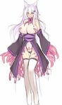  animal_humanoid big_breasts blush breasts canine clothing detached_sleeves female fox fox_humanoid hair half-closed_eyes humanoid ktn_kuta lactating legwear long_hair looking_at_viewer mammal milk nipples panties purple_eyes tentacle_monster tentacles thigh_highs underwear 