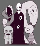  androgynous gaster_follower_1 gaster_follower_2 gaster_follower_3 goner_kid mamaito monochrome monster multiple_persona shirt simple_background spoilers striped striped_shirt undertale w.d._gaster 