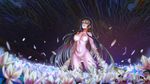 absurdres arms_at_sides black_hair blurry breasts closed_eyes crystal depth_of_field field flower flower_field highres kidou_senkan_nadesico large_breasts legs_apart long_hair misumaru_yurika navel night night_sky nipples parted_lips petals sky solo standing text_focus thighhighs ushas white_flower 