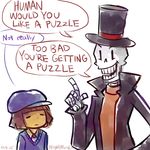  ambiguous_gender bone hat luke_triton male nightmargin papyrus_(undertale) professor_layton professor_layton_(series) protagonist_(undertale) simple_background skeleton text top_hat undertale video_games white_background 