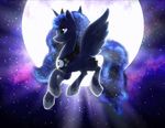  2015 absurd_res animated blue_eyes blue_feathers blue_fur blue_hair crown cutie_mark equine equum_amici feathered_wings feathers female feral flying friendship_is_magic fur hair hi_res horn jewelry light262 magic mammal moon my_little_pony necklace princess_luna_(mlp) sky solo star winged_unicorn wings 