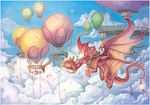  aircraft ambiguous_gender balloon drachenmagier elf hot_air_balloon humanoid lantern male membranous_wings red_scales ribbons rope scales sky sofa wings 