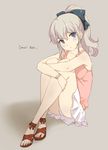  blue_eyes casual character_name charlotte_(anime) long_hair open_toe_shoes ponytail rushi_(bloodc) shoes silver_hair sitting solo tomori_nao 
