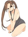  breasts brown_eyes brown_hair cleavage ino jpeg_artifacts kneeling kousaka_rino large_breasts long_hair looking_at_viewer otome_function simple_background solo twintails white_background 