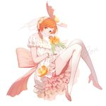  alternate_costume bangs bare_shoulders bon_nob bouquet bow closed_mouth dress earrings flower flower_request frilled_dress frills full_body gloves green_eyes hair_ornament hairband high_heels hoshizora_rin jewelry long_legs looking_at_viewer love_live! love_live!_school_idol_project love_wing_bell md5_mismatch orange_flower orange_hair pink_bow pink_footwear see-through shoes short_hair signature simple_background smile solo swept_bangs thighhighs veil white_background white_bow white_dress white_gloves white_legwear 