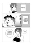  1girl absurdres admiral_(kantai_collection) bad_id bad_pixiv_id comic crossover doraemon doraemon_(character) english greyscale hat highres kaga_(kantai_collection) kantai_collection monochrome muneate peaked_cap side_ponytail wangphing 