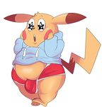  anthro barefoot boxer_briefs clothing eroborus front_view hands_on_face hoodie male mammal nintendo obese open_mouth overweight penis_outline pikachu pok&eacute;mon rodent solo standing star_eyes underwear video_games 