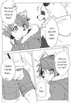  anthro black_and_white blush butt censored clothed clothing comic cub fully_clothed happy inakagurashi inner_ear_fluff kemono male mammal monochrome open_mouth smile surprise text toy x_ray young 