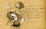  animal_crossing anthro balls canine dialogue disembodied_penis dog english_text faceless_male female isabelle_(animal_crossing) looking_at_viewer male mammal nintendo open_mouth penis solo speech_bubble tears text tongue tongue_out tush video_games 