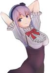  absurdres breasts dagashi_kashi flower hair_flower hair_ornament hairband highres innsan looking_at_viewer medium_breasts purple_hair shidare_hotaru short_hair smile solo 