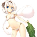  ass_visible_through_thighs bare_shoulders black_hairband black_ribbon blue_eyes blush bra breasts collarbone colored_eyelashes contrapposto eyebrows eyebrows_visible_through_hair frown ghost ghost_print green_skirt hair_ribbon hairband highres holding_skirt konpaku_youmu konpaku_youmu_(ghost) lingerie navel panties ribbon short_hair simple_background skirt skirt_removed small_breasts solo standing stomach strap_slip tatapopo touhou underwear underwear_only white_background white_bra white_panties 