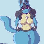  big_breasts breasts female fur garuda_six huge_breasts looking_at_viewer lucario navel nintendo pok&eacute;mon solo video_games 