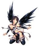  black_hair breasts cleavage elf highres large_breasts ngirln4 original pointy_ears purple_eyes short_hair solo tattoo thighhighs wings 