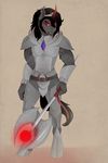  2016 abs anthro anthrofied armor axe black_hair crown equine evehly fangs friendship_is_magic glowing glowing_eyes hair horn king_sombra_(mlp) male mammal melee_weapon my_little_pony red_eyes slit_pupils solo sword unicorn weapon 