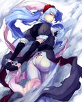  ass blue_hair commentary derivative_work el_hazard elbow_gloves gloves highres ifurita looking_back mkd78236 ribbon solo 