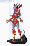  android antelope anthro blue_eyes blue_hair breasts collar erect_nipples female gun hair hooves horn hybrid machine machine_gun mammal mohawk navel nipples open_mouth phlegraofmystery ranged_weapon robot smile solo spiked_collar standing weapon wide_hips 