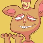  ambiguous_gender anthro brown_fur burgerpants cat clothing feline fur hat mammal patcha105 reaction_pic shirt simple_background solo undertale video_games yellow_background 