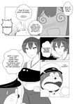  2girls absurdres admiral_(kantai_collection) bad_id bad_pixiv_id comic crossover doraemon doraemon_(character) greyscale hat highres kaga_(kantai_collection) kantai_collection kongou_(kantai_collection) long_hair monochrome multiple_girls muneate nontraditional_miko peaked_cap side_ponytail wangphing 