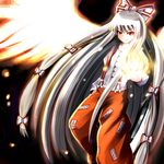  bow duplicate fiery_wings fire fujiwara_no_mokou hair_bow long_hair solo suspenders touhou very_long_hair white_hair wings 